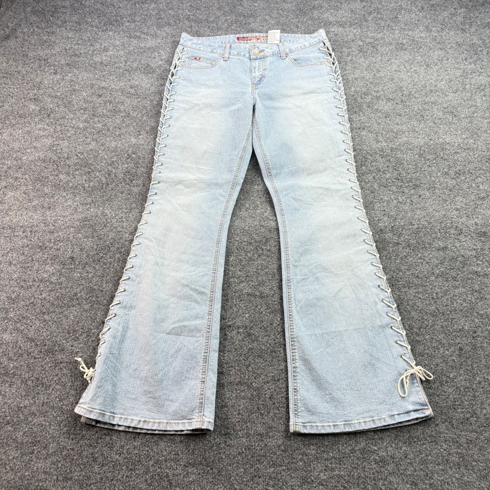 Mudd Jeans Lace Up Side Flare Vintage Y2K Denim Low Rise 11 Blue Womens 90s Rare